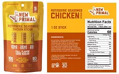 Front and back of The New Primal meat snack packaging